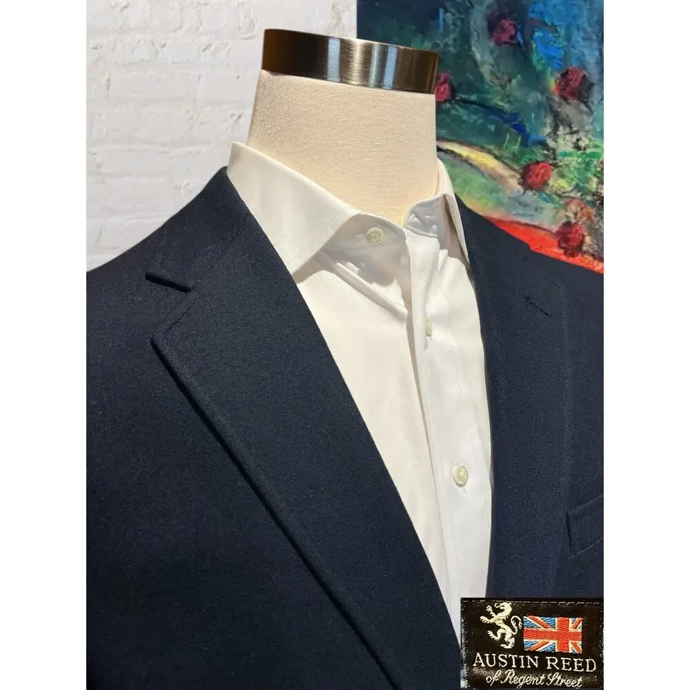 Vintage Austin Reed 40L Navy Blue Flannel Blazer Shank Buttons Unconstructed - Picture 3 of 16